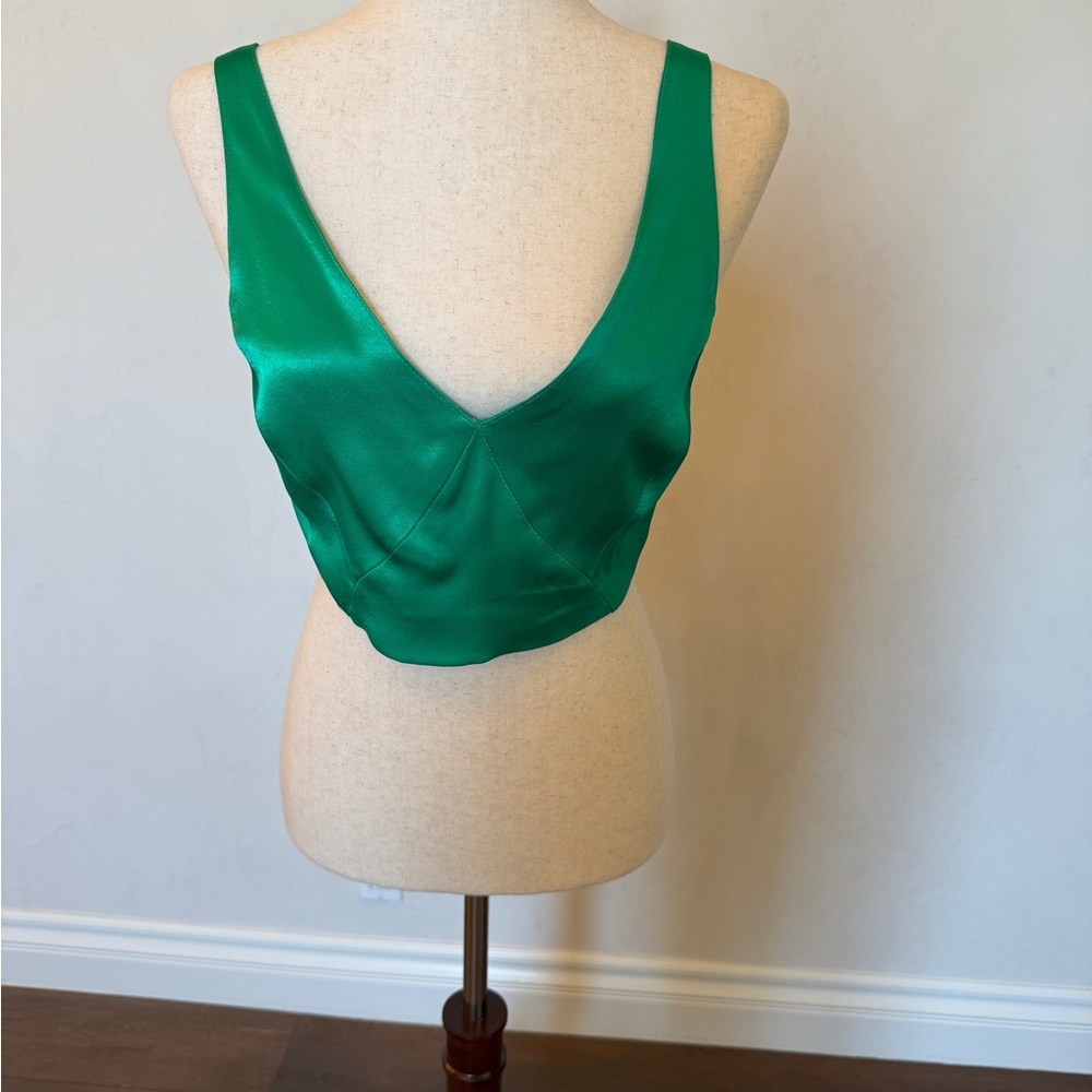 Green Satin Sleeveless Top
